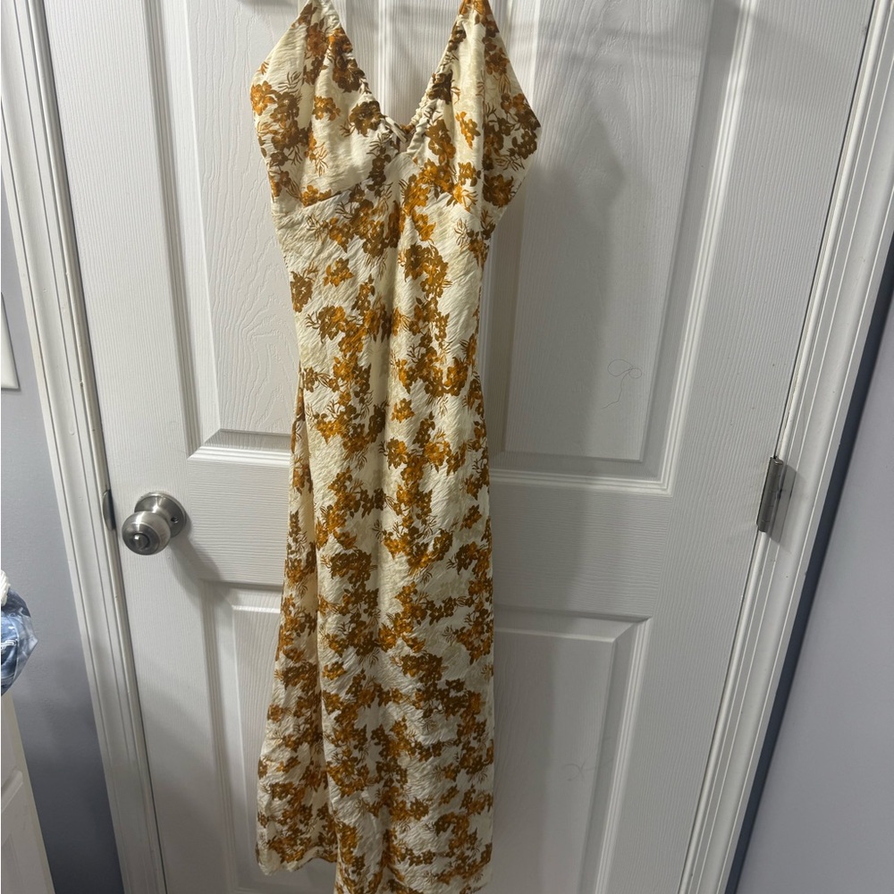 NWT Urban Outfitters Cream and Brown Floral Midi Dress